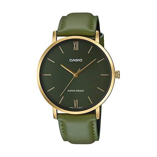 Casio MTP-VT01GL-3B Men's Minimalistic Gold Tone Green Leather Band Green Dial 3-Hand Analog Watch