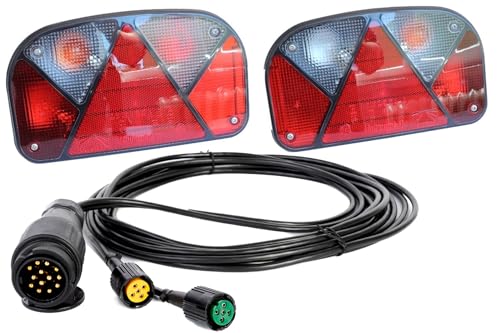 UNITRAILER Kit feux remorque LED 13 broches – Éclairage complet avec feux arrière Aspöck Multipoint II + faisceau électrique 5 m – Feux de remorque...