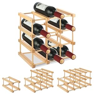 Wooden Wine Rack, 12-Bottle Stackable Wooden Wine Rack, Stackable Modular Wine Storage Racks, DIY Assembly Wine Bottle Holder for Inside Cabinet and Countertop