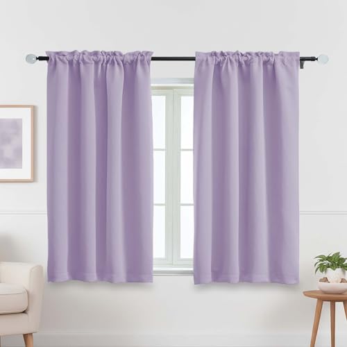 Image of Lavender Short Blackout Curtains for Bedroom 45 Inches Long 2 Panels Set, Solid Thermal Insulated Blackout Curtains, Energy Saving Soft Fabric Window Drapes, Dual Rod Pocket, 2x40Wx45L Inches