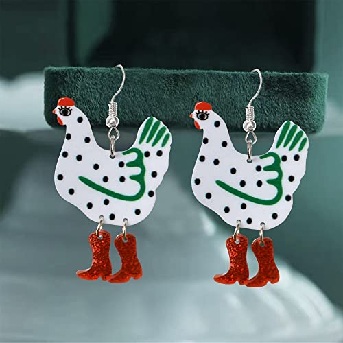 Funny Cute Kawaii Acrylic Big Hen Chicken Drop Dangle Earrings Thanksgiving Anime Turkey Animal Earrings For Women Girls Fashion Charm Jewelry Gifts (White) #TOP2