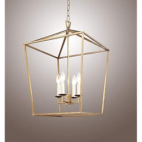 H25 X W17 Gold Cage Large Lantern Iron Art Design Candle-Style Chandelier Pendant, Ceiling Light Fixture Cover
