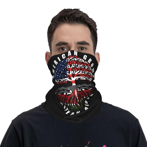 American Grown with Kenyan Roots Flag Neck Gaiter Balaclava Face Mask for Men Women Patriotic Design Seamless Bandana Cover Scarf Headwear Headband Head Wrap White2