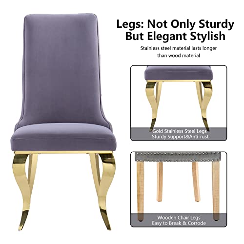 Azhome Dining Chairs, Gray Velvet Upholstered Dining Room Chairs In Buttons Tufted Backrest, High Back Heavy Duty Dining Chair With Gold Mirrored Stainless Steel Legs, Set Of 4 #TOP3