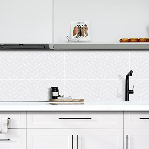 Peel And Stick Backsplash, Herringbone Tile Peel And Stick Backsplash, Self Adhesive Square Backsplash Tiles For Kitchen, Bathroom, Rv Ect(White, 10-Sheet) #TOP1
