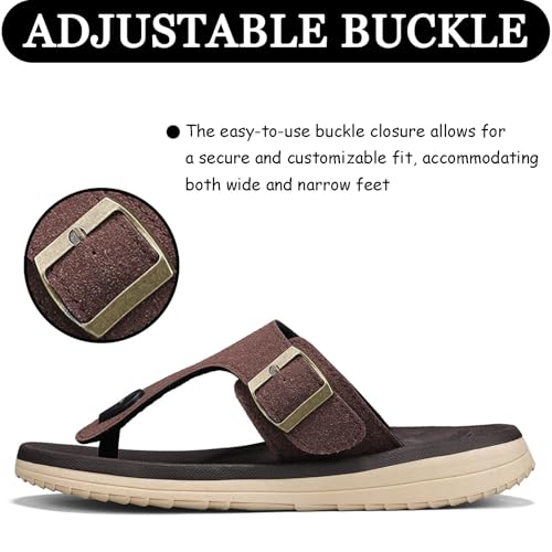 Image of Mens Sandals Adjustable Buckle Straps with Arch Support Lightweight Comfort Beach Sandals Soft Cushion Footbed Summer Slippers Open Toe Slides for Indoor and Outdoor