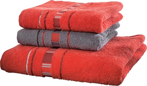 Erwin Müller Frottier Handtuch-Set, Frottier-Set - Achern rot/grau Größe...