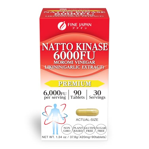 FINE JAPAN Nattokinase 6000FU – Japanese Fermented Natto Enzyme Supplement with Garlic and Vinegar/90 Capsules for 30 Servings/Made in Japan/37.8ｇ(420mg×90tablets)