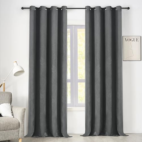 WOLTU Cortina de Terciopelo Estampada, Cortinas Opacas con Ojales, Cortinas Termicas Aislantes Frio y Calor, Cortinas Modernas para Salón y Dormitorio, 135x225 cm, Gris (2 Piezas)