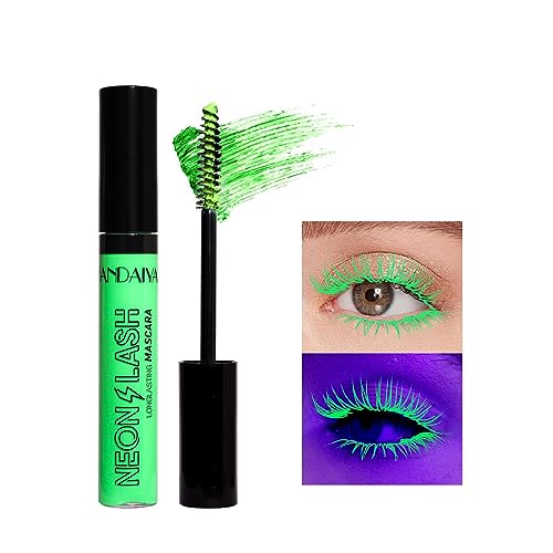 Rímel de color UV glow rímel 4D de 6 colores, duradero, antiaplicación, rímel abundante y encantador, ideal para escenarios, fiestas o maquillaje de vestuario durante el día o la noche (Verde)