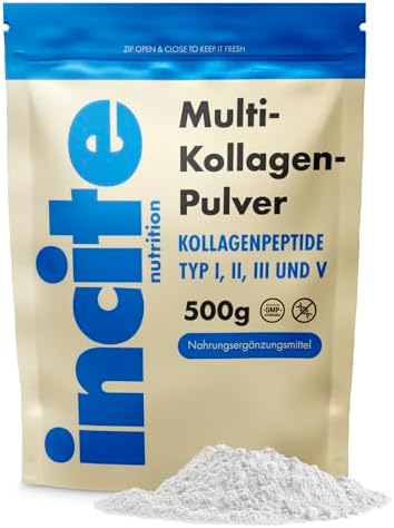 Incite Nutrition Geschmacksneutrales Multi Collagen Pulver 500 g. Quelle für Kollagen Typ 1, 2, 3 und 5. Essentielles Ergänzungsmittel für Haut, Gelenke, Knochen, Haare, Nägel und