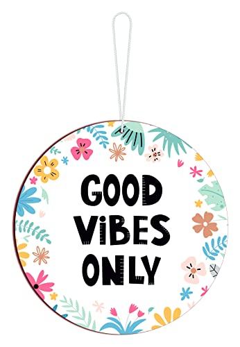 Image of Blue Finch Good Vibes Only Wooden Abstract Round Sign Broad (Multicolour, 8x8 inch, Medium)