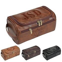 Personalized Leather Toiletry Bag For Men with Hook