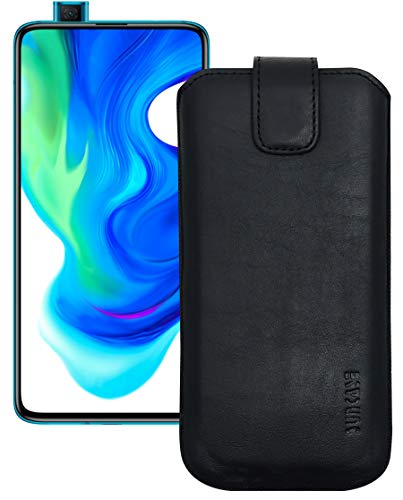 Suncase Etui Tasche kompatibel mit Xiaomi Poco F2 Pro Hülle mit ZUSÄTZLICHER Hülle/Schale/Bumper Lasche mit Rückzugfunktion Handytasche Ledertasche Schutzhülle in schwarz