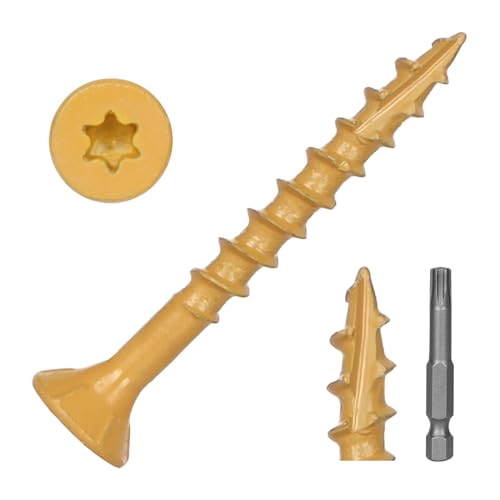 200 PCS #8 x 1-1/4\" Exterior Wood Screws, T25 Star Torx Drive Deck Screws, Tan, Rust Resistant Epoxy Coated, Flat Head Self Tapping Outdoor Timber Screws, Star Drive Bit Included