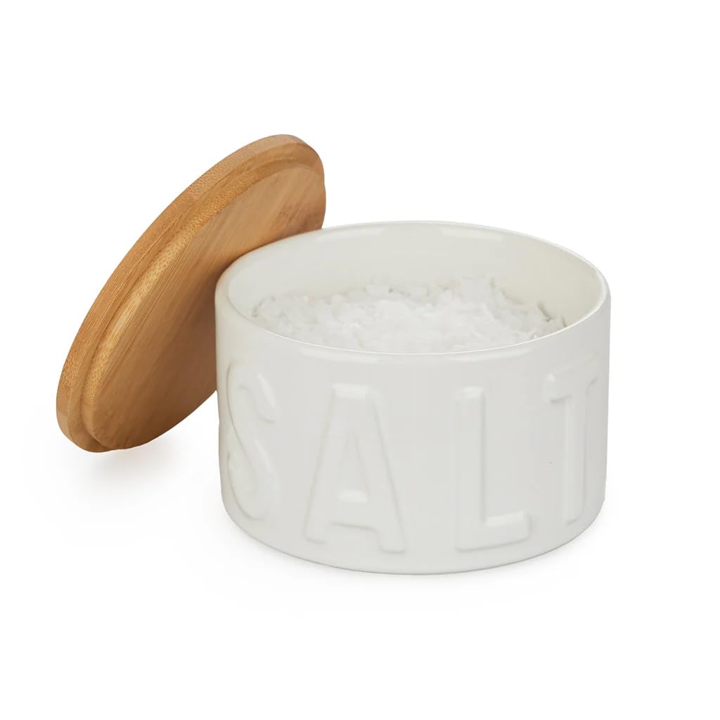Balvi White Flake Salt Cellar Colour Container Xl With Lid Ceramic/Bamboo