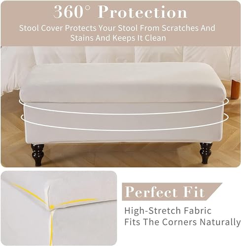 Housse de protection pour ottoman rectangulaire en velours extensible et lavable - 6