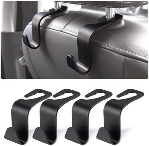 URAQT Kopfstützen Auto Haken, 4 Stück Autositz Rücksitz Organizer Kunststoff Haken KFZ Auto zubehör Innenraum für Kopfstütze Kleiderbügel Handtaschenhalter Taschenhaken Schwarz