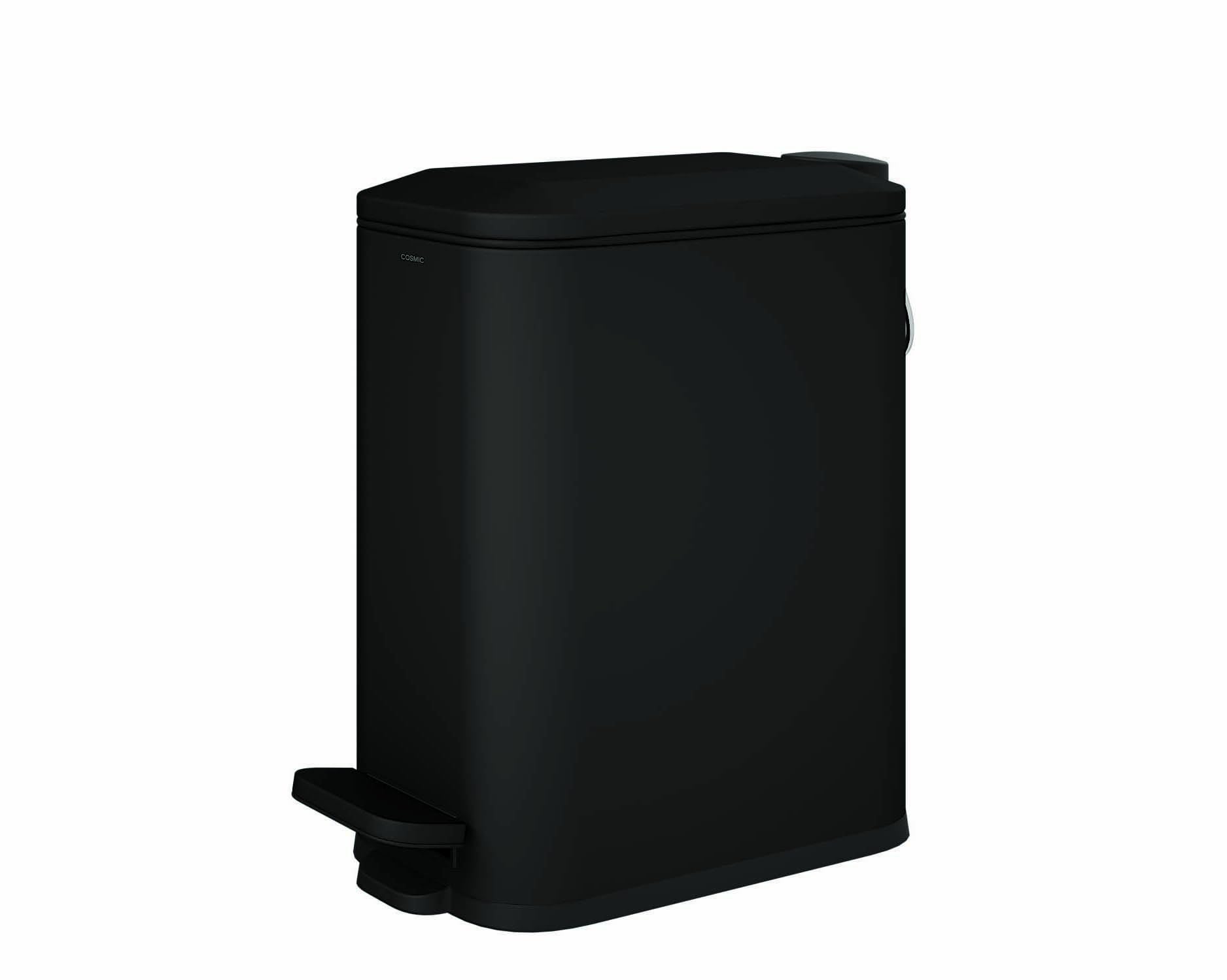 COSMIC Essentials Papelera de Baño y Cocina Con Sistema de Pedal de Diseño Moderno y 5L de Capacidad. Cubo de Basura Con Tapa Rectangular y Pequeño para Aseo. Color Negro Mate