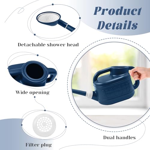 Image of 1 Gallon Watering Can, Garden Watering Can Outdoor, Plant Water Can with Removable Long Spout and Stainless Steel Sprinkler Head, Plastic Indoor Watering Cans for Gardening Flower Plants