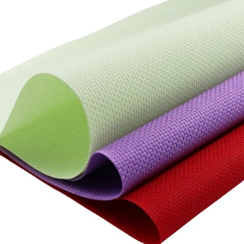 Image of KCS 3 pc of 15 inch x 18 inch(38cmx45cm) Counted Cross Stitch Cotton Aida Cloth Needlework Rolled Fabric Box,14CT,Light Green+Lavender+Red