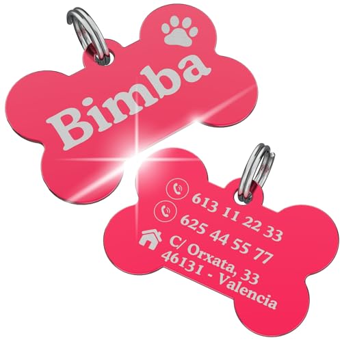 ErenBros Chapa perro grabada con nombre | Placa perro personalizada de acero inoxidable | Diseño único y duradero | Ideal como regalo para mascotas (Rosa, Perro)