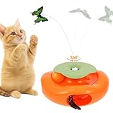 Guniata Jouet interactif 3 en 1 pour chat - Électrique - Plumes rotatives - Papillon flottant et boules roulantes - Amusant pour les chats qui s'ennuient - Orange