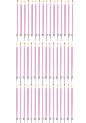 48 Velas de Cumpleaños Largas y Finas - Tamaño 12 cm x 0,5 cm - Color Rosa
