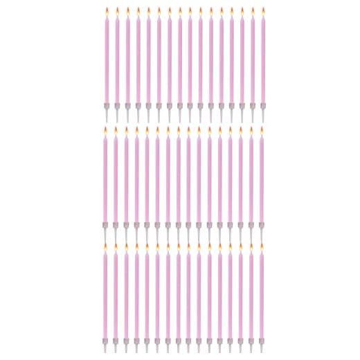 48 Velas de Cumpleaños Largas y Finas - Tamaño 12 cm x 0,5 cm - Color Rosa