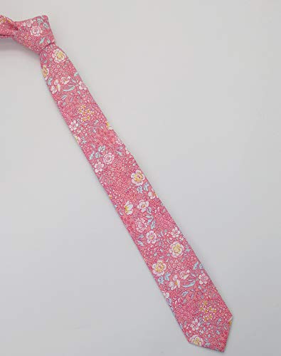 Image of Men's Skinny Tie Floral Cotton Necktie and Tie Bar Clip Sets, Great for Weddings,Groom,Groomsmen