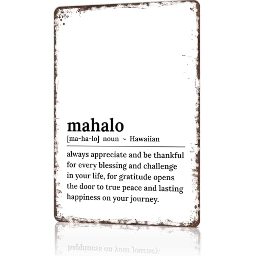 HUIMIS Vintage Metal Sign Mahalo Definition Typography Art Print-Funny Wall Art Tin Signs Poster For Home Room Bedroom Man Cave Office Decor 8x12inch