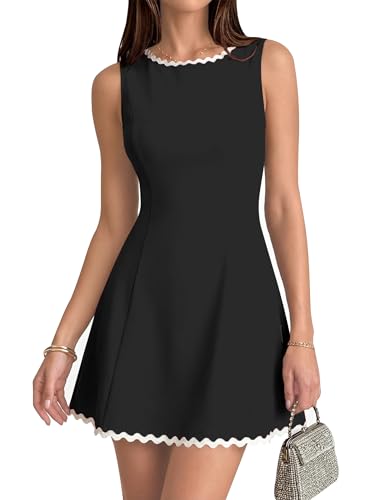 Benfoly Mini Graduation Dresses Summer Sleeveless Crewneck Contrast Slim Fit Casual Cute Elegant Party Wedding Guest Dress Black