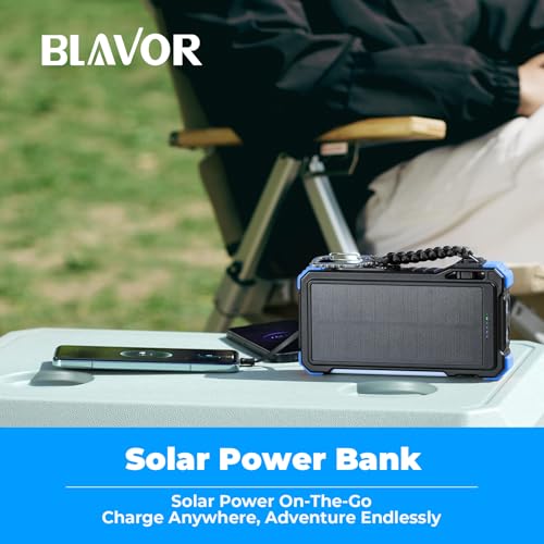 Image of BLAVOR Solar Power Bank 20000mAh, Wireless Charger for Phones & Apple Watch