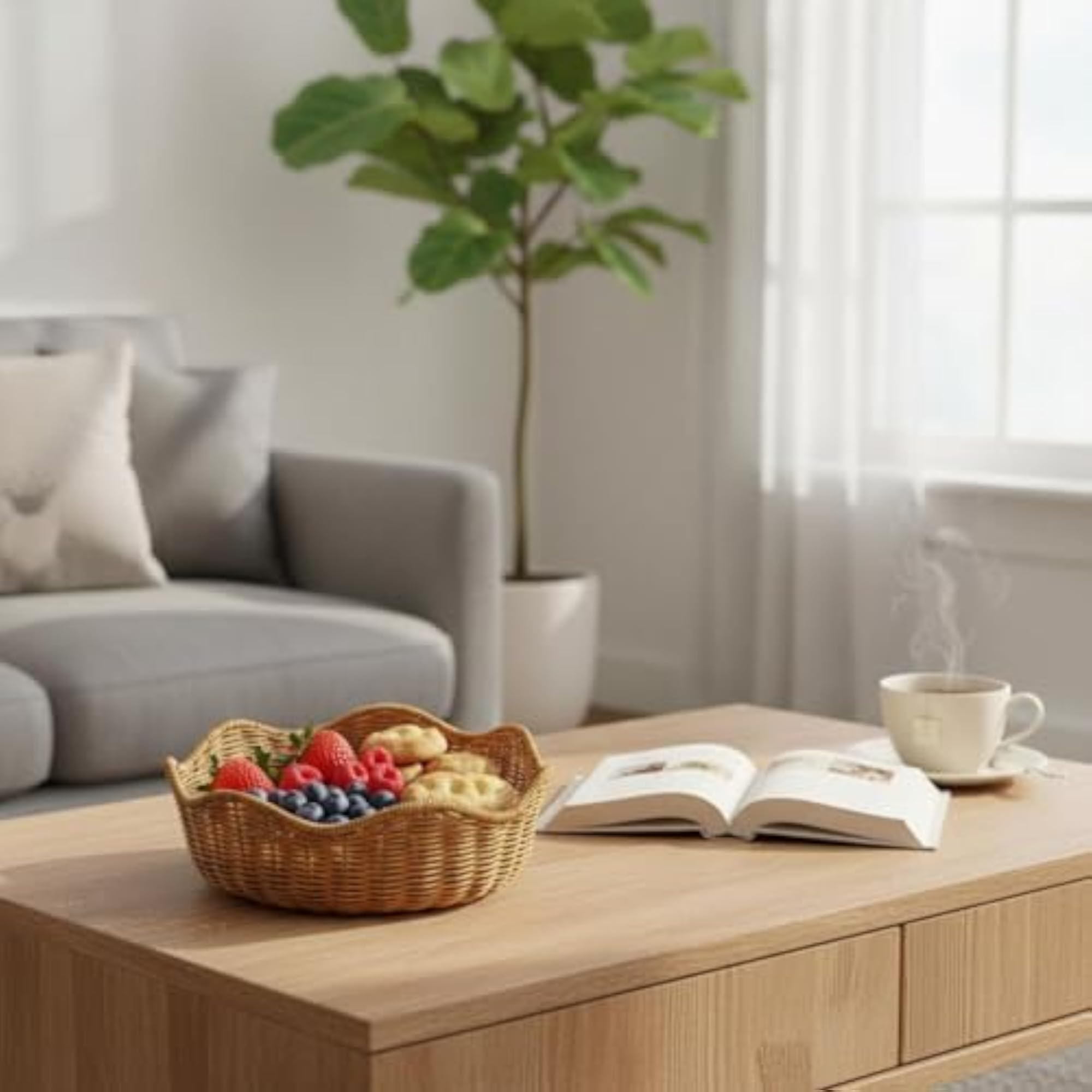 BNF® Rattan Serving Basket, Flower Shaped Design