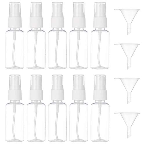 Preisvergleich Produktbild Xinzistar 10 Stück 30ml Sprühflasche Leere Spenderflasche Klein Kunststoff Feinnebel Nachfüllbare Mehrwegflaschen mit Trichtern für Reinigung Flüssigkeit Wasser Öl Parfümzerstäuber