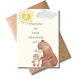 WBdesignz Tarjeta de Tauf con texto en alemán "Möchtest Du meine Patentante sein? - Moderna tarjeta con sobre para bautismo - con oso, sol, nubes - para novia, hermana, etc. (DIN A6)