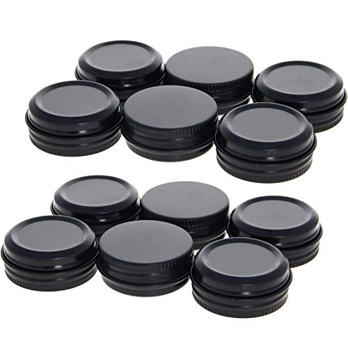 Aicosineg 0.5oz 15ml Aluminum Tins Round Metal Tin Containers Screw Top Steel Tin Cans Cosmetic Sample Containers Tea Cans Bulk Food Storage Metal Steel Tin Jars Candle Travel Tins (Black,12 Pack)