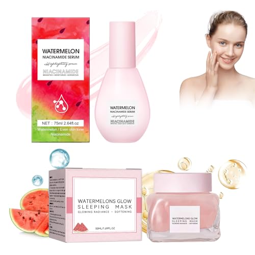 Dyceittdia Wassermelonen Hautpflege, 75ml Niacinamid-Serum und 50ml Wassermelonen-Essenz-Gesichtscreme, Wassermelonen-Essenz-Set, Feuchtigkeitsspendende Haut, Whitening & Aufhellung, cream1