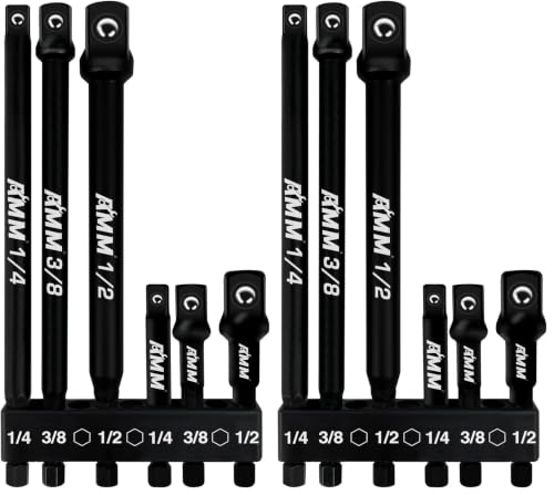 Image of AMM 6-Piece Impact Grade Socket Adapter Set, 3-Inch & 6-Inch Power Drill Socket Driver Adaptor, 1 /4 inch, 3 /8 inch, 1 /2 inch Hex Shank Adapt Your Power Drill To High Torque Impact Wrench (Pack of 2)