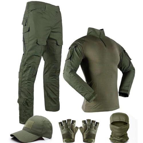 SANYETS Tactical Suit,Military Pants and Shirt,Cap Gloves Balaclava Set,Green WL Uniform Men's Airsoft Gear, L