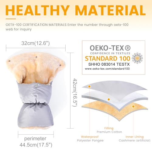 Image of Orzbow Faux Sheepskin Stroller Gloves, Universal, Cozy & Warm, Light Gray