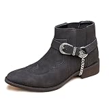 XHOGNLS Men'S Hand Embroidery CowBoys Chelsea Boots with Chain Buckle Classic Elastic Band Slip-On Chunky Heel Non-Slip Western Motorcycle Ankle Boots (black,11)
