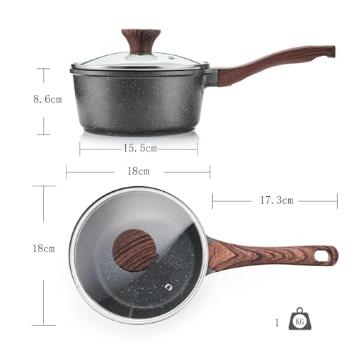 SENSARTE SENSARTE 18CM Antihaft-Kasserolle mit Deckel, 2L Kleiner Topf mit Schweizer Granit-Beschichtung, Stay-cool Griff, Mehrzweck-Soßentopf Kleine Küche Kochtopf, Induktion Geeignet, PFOA Frei - Detailansicht 8 | Kochtöpfe