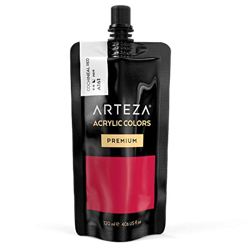 ARTEZA Acrylic Paint Cochineal Red Color (120 ml Pouch, Tube), Rich Pigment, Non Fading, Non , Single Color Paint for Artists & Hobby Painters