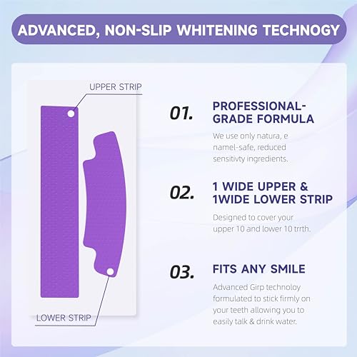 Image of Teeth Whitening Strips V34 Purple Whiten Strips Non Sensitive for Teeth Whitening Efficient Professional Teeth Whitening Kit with Extra Cleaning Wipes, 28set /56pcs