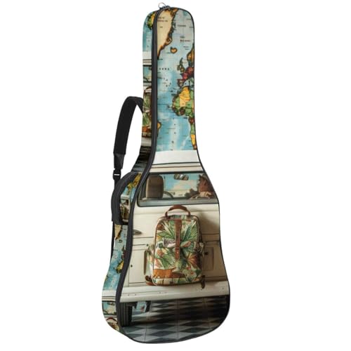 Housse de guitare acoustique étanche multicolore motif carte voyage 108 cm