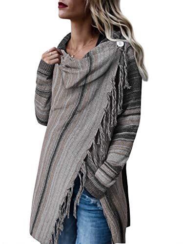 Style Dome Ponchos de Punto para Mujer Chal Elegantes para Invierno Cardigan de Capa con Bloques de Colores para Mujer Easy Cover Up 1-Gris XL Cover