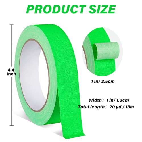 Image of GEYYANG Spike Tape, 1 inch x 20 Yards Green Fluorescent Gaffers Tape, Black Light UV Reactive, Multipurpose Fluorescent for Stage Marking, Party and Art Crafts