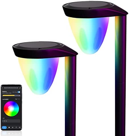 2 Pack Solar Pathway Lights Outdoor, 5000LM 3-in-1 Smart LED Landscape Light with APP Control, Adjustable Cool Warm White&RGB Lawn Garden Lights, IP65 Waterproof Spotlight , Compatible with Alexa