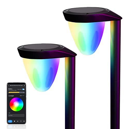 2 Pack Solar Pathway Lights Outdoor, 5000Lm 3-In-1 Smart Led Landscape Light With App Control, Adjustable Cool Warm White&Rgb Lawn Garden Lights, Ip65 Waterproof Spotlight , Compatible With Alexa #TOP9